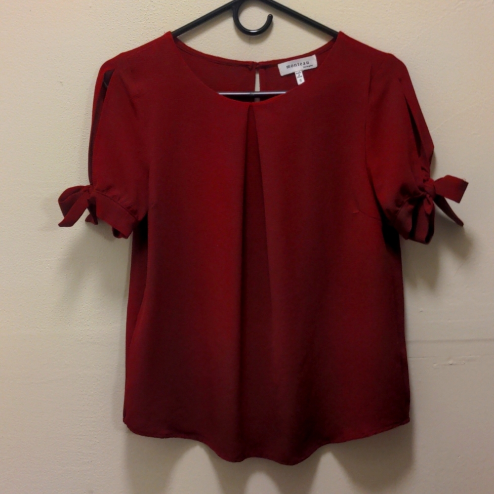Crimson Tie-Sleeve Blouse